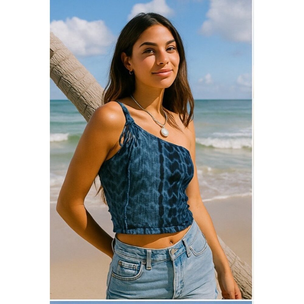 Free People FP One New Kalli One Shoulder Top – Size XL – Blue Tie-dye - Picture 2 of 9